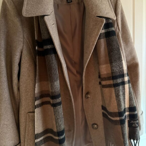 London Fog Wool Coat Tan Size M with Scarf NWOT - Picture 2 of 8